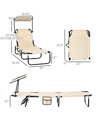 ECHTPeak Folding Chaise Lounge Pool Chairs, Outdoor Sun Tanning Chairs with Canopy Shade, Reclining Back, Steel Frame and Side Pocket
