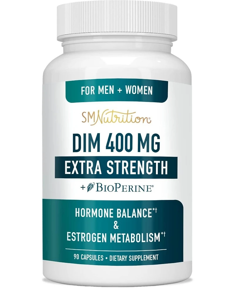 SMNutrition Dim 400 Milligrams Extra Strength Hormone and Estrogen Balance for Men and Women, Menopause and Acne Support, 90 Capsules