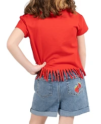 Rare Editions Girls' 2T-6X Raglan Short-Sleeve T-shirt and Denim Shorts, 2-Piece Set