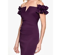 Xscape Women's Off-The-Shoulder Ruffle Sleeve Ball Gown