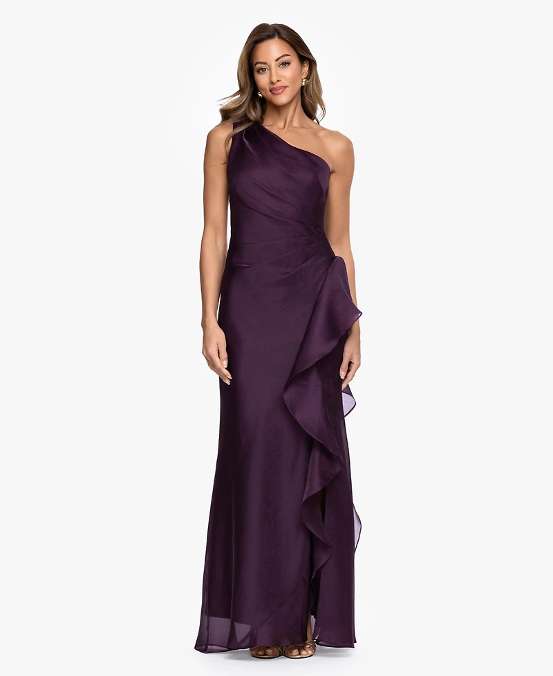 Xscape Women's One-Shoulder Ruffle Detail Ball Gown