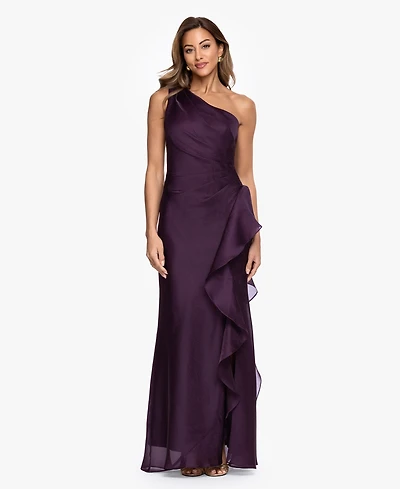 Xscape Women's One-Shoulder Ruffle Detail Ball Gown
