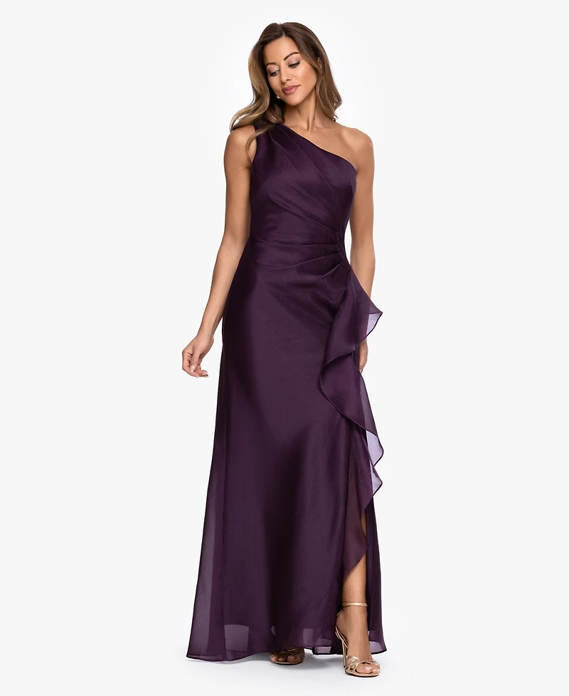 Xscape Women's One-Shoulder Ruffle Detail Ball Gown