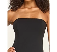 Seni & Cade Juniors' Asymmetrical Fringe Hem Strapless Midi Dress