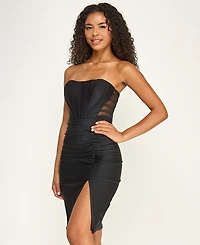 Seni & Cade Juniors' Strapless Illusion Cage Side Dress