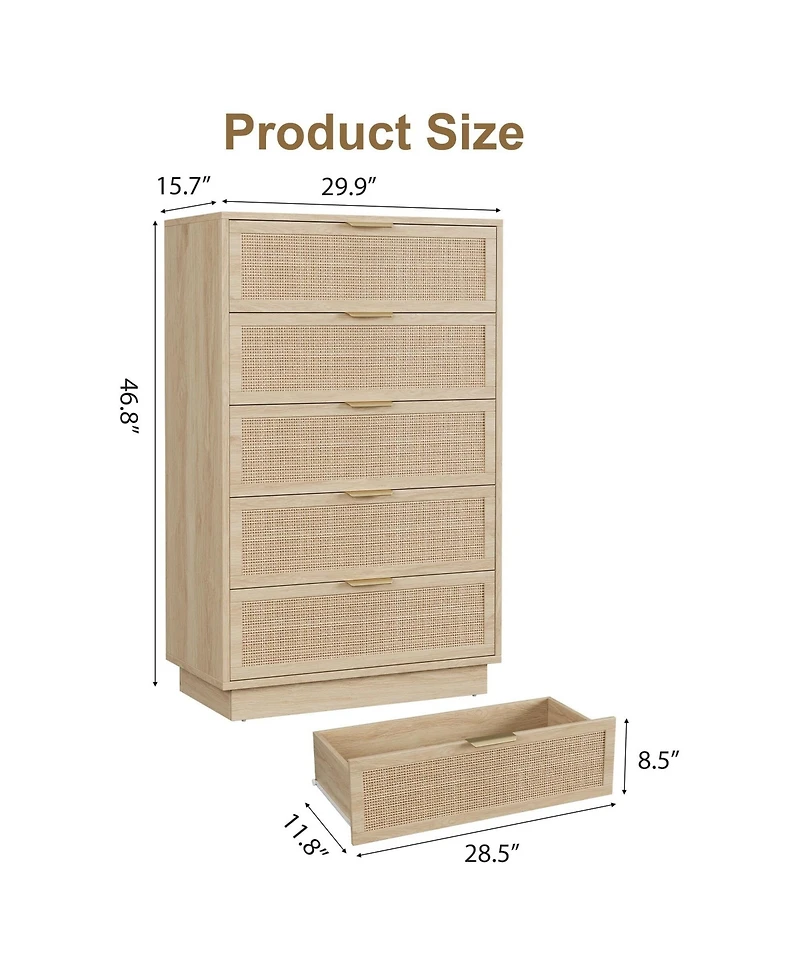 gaomon 5 Drawer Rattan Dresser for Bedroom