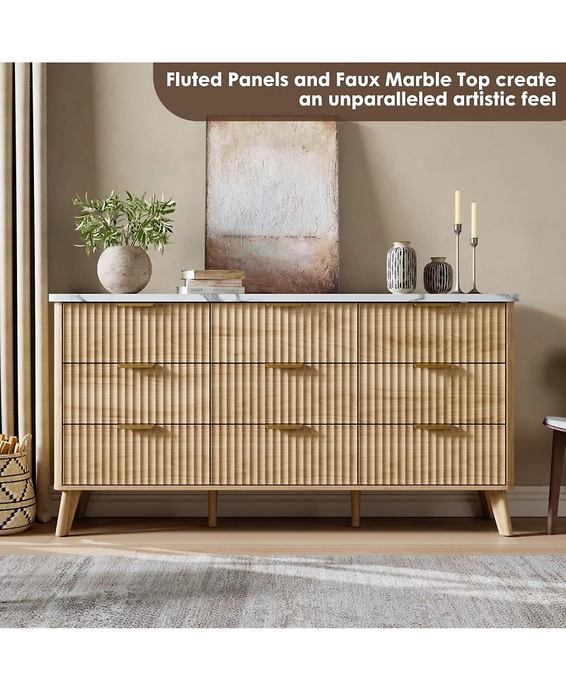 gaomon Fluted Dresser for Bedroom with 9 Deep Drawers