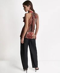 Bcbg Women's Printed Ruffle Halter Neck Top