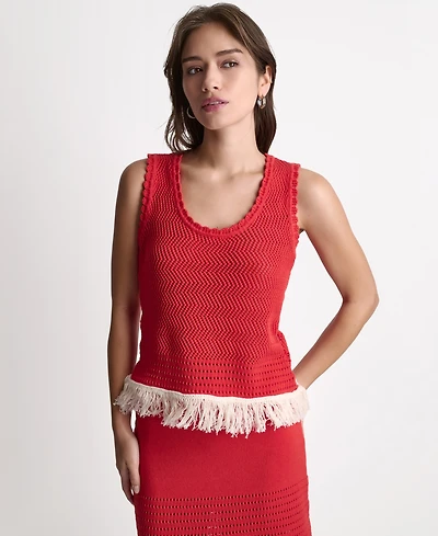 Bcbg Women's Fringe Pointelle Scoop Neck Tank Top