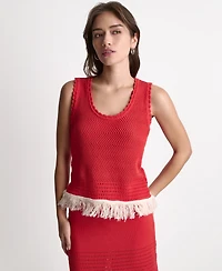 Bcbg Women's Fringe Pointelle Scoop Neck Tank Top