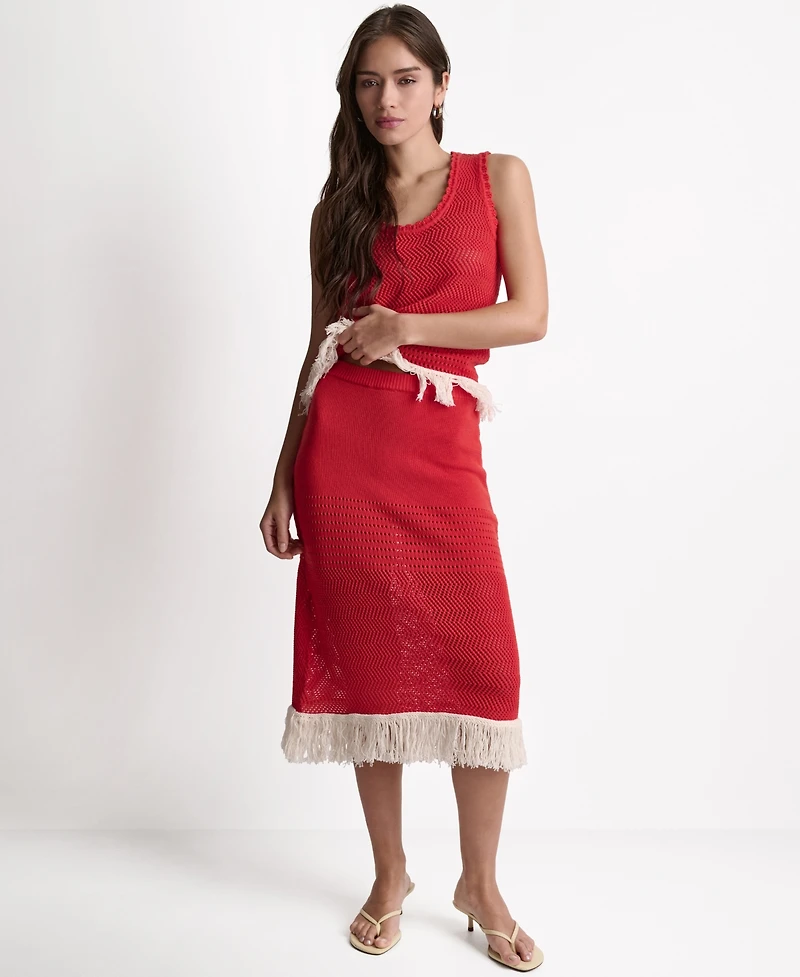 Bcbg Women's Fringe Pointelle A-Line Midi Skirt