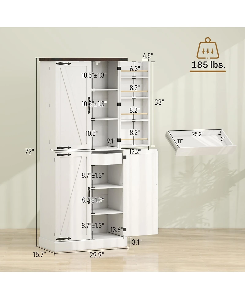 Homcom 72 Inch Tall Pantry Cabinet, Storage Cabinet with 8 Door Racks