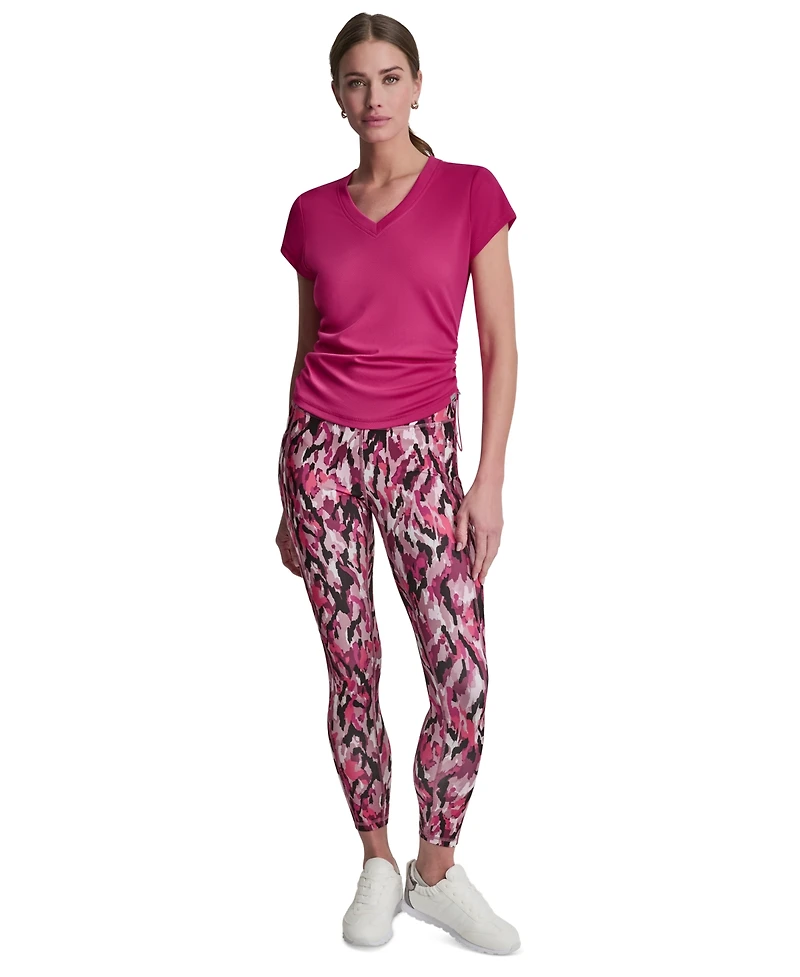 Dkny Sport Women's Ruched Side Seams V-Neck Tech T-Shirt