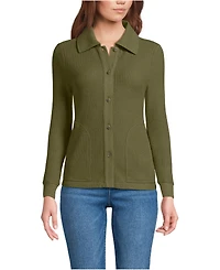 Lands' End Women's Petite Long Sleeve Waffle Collared Shacket