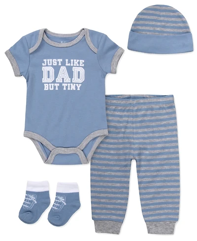 Baby Essentials Boys' Short-Sleeve Bodysuit, Hat, Socks and Pants, 4-Piece Set