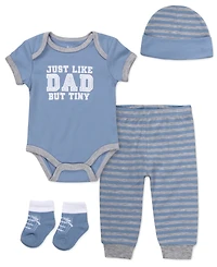 Baby Essentials Boys' Short-Sleeve Bodysuit, Hat, Socks and Pants, 4-Piece Set
