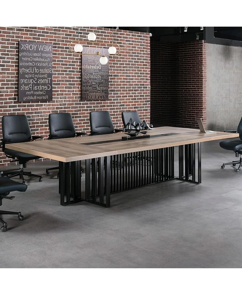 logicfox Large Conference Table with 2" Thick Top and Metal Grid Base Outlets