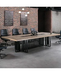 logicfox Large Conference Table with 2" Thick Top and Metal Grid Base Outlets