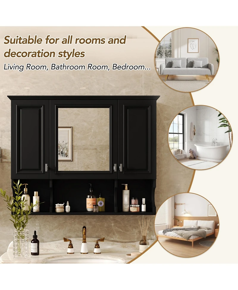 Phying Wall Mounted Bathroom Mirror Medicine Cabinet Modern with Open Shelves Home Organizer
