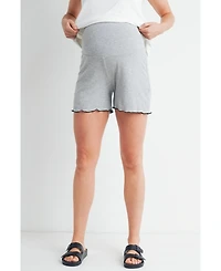 Hello Miz Maternity Ribbed Lounge Shorts with Over-the-Belly Waistband