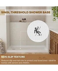Casainc 60" W x 32" D Acrylic Single Threshold Shower Base, Alcove Pan with Slip-Resistant Surface