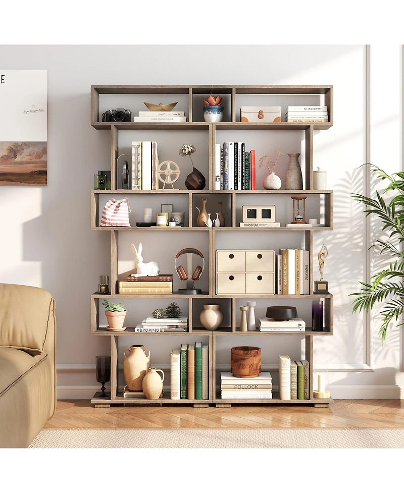 Gymax Set of 2 6-tier Storage Bookshelf with Anti-toppling Kits Decorative Room Divider