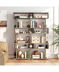 Gymax Set of 2 6-tier Storage Bookshelf with Anti-toppling Kits Decorative Room Divider