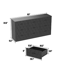 homfan Modern 9-Drawer Dresser with Power Outlet and Charging Station, Tv Stand, Metal Handles, Organizer for Bedroom, Living Room