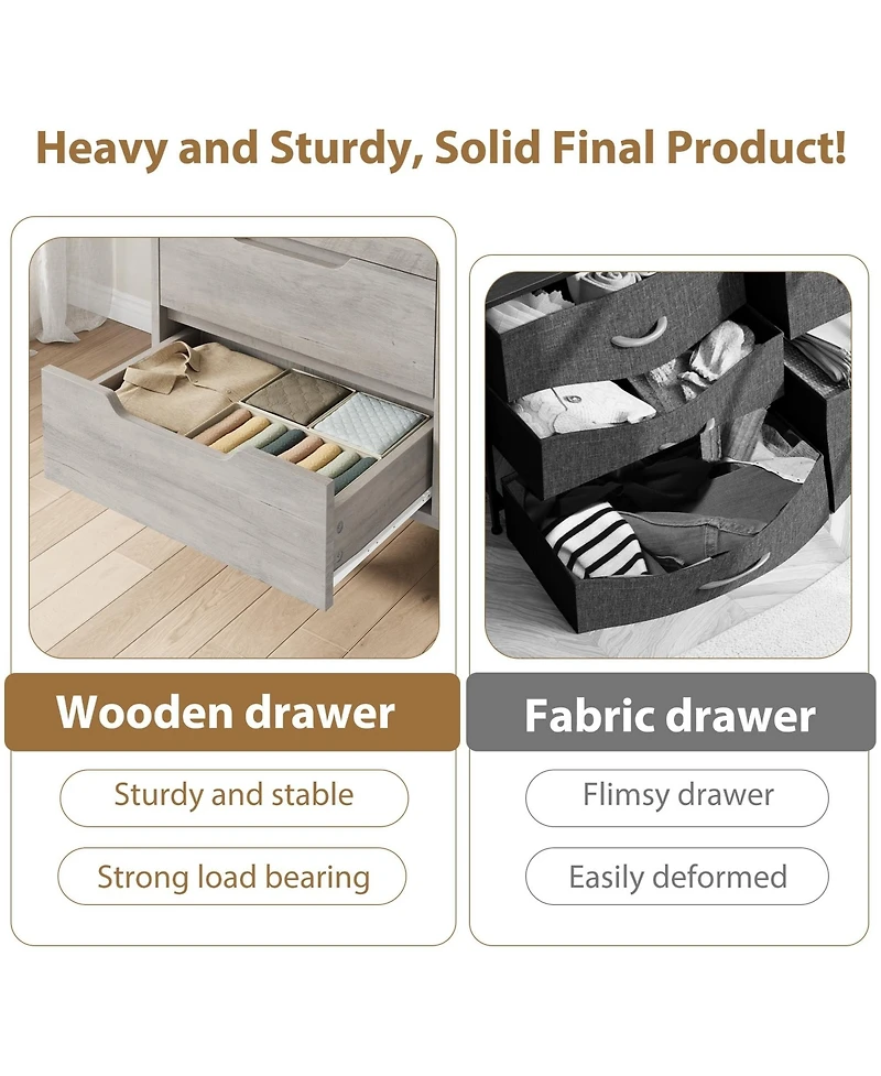 homfan 47.2" Wide 6-Drawer Dresser, Freestanding Vertical Wooden Storage Cabinet for Bedroom, Hallway and Entryway