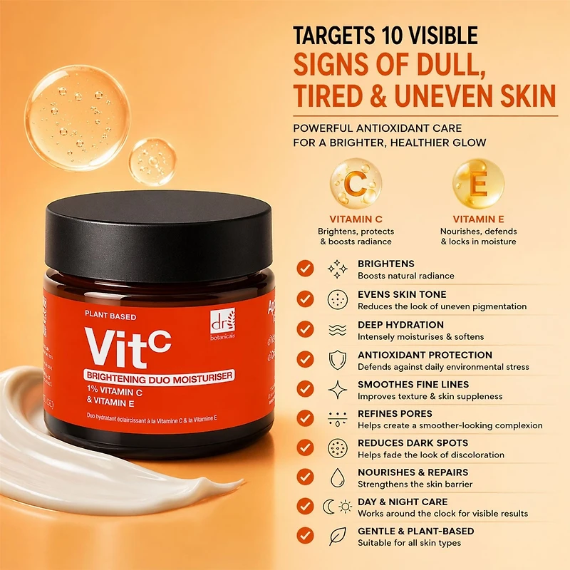 Dr. Botanicals Brightening Duo Moisturiser with 1 Percentage Vitamin C and Vitamin E 60milliliter