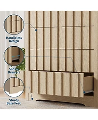 homfan Modern Handleless 5-Drawer Fluted Dresser - Tall Wooden Chest for Bedroom Storage - Deep Organizer for Living Room or Hallway