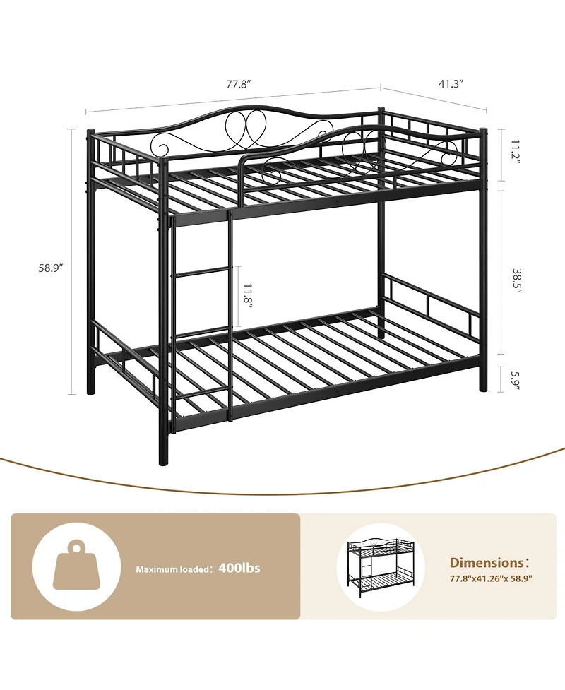 homfan Twin Over Metal Bunk Bed with Guardrails and Side Ladder, Steel Frame Space-Saving for Kids Bedroom or School