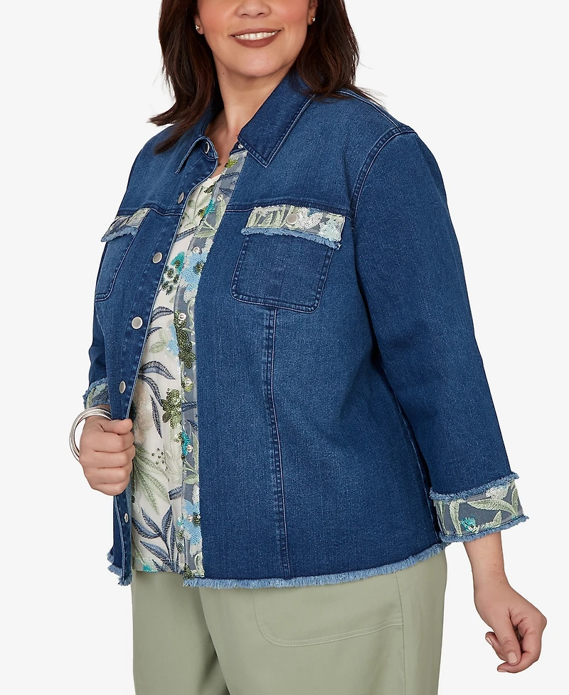 Alfred Dunner Plus Indigo Girls Sequin Embellished Stretch Denim Jacket