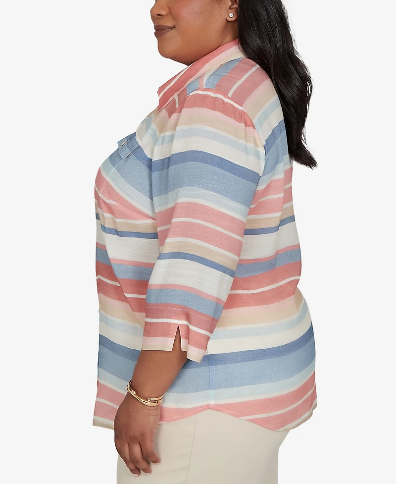 Alfred Dunner Plus Camden Market Colorful Stripes Button Front Top