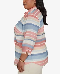 Alfred Dunner Plus Camden Market Colorful Stripes Button Front Top