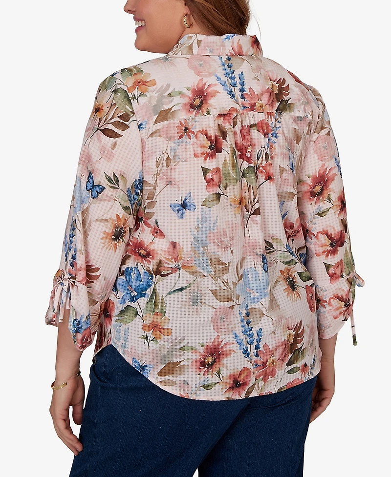Alfred Dunner Plus Camden Market Botanical Butterfly Button Front Top