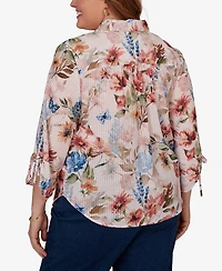 Alfred Dunner Plus Camden Market Botanical Butterfly Button Front Top