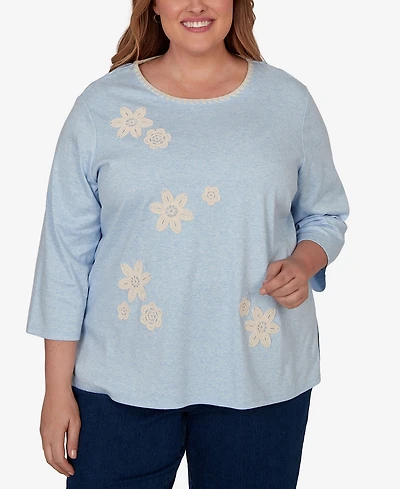 Alfred Dunner Plus Camden Market Floral Stitches Heathered Knit Top