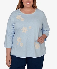 Alfred Dunner Plus Camden Market Floral Stitches Heathered Knit Top