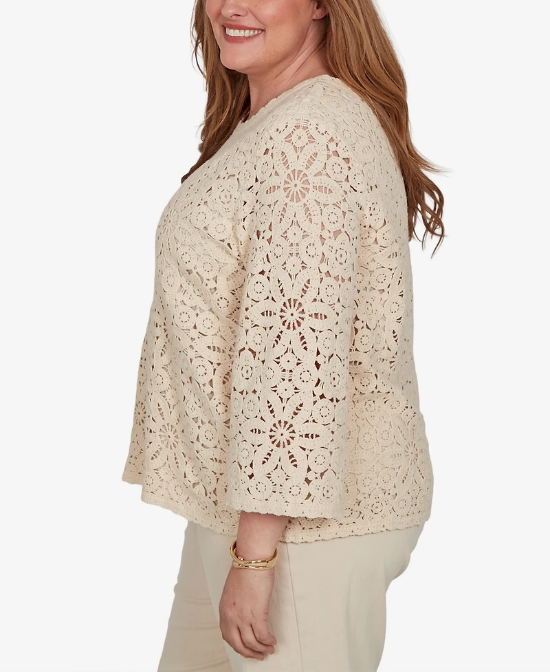 Alfred Dunner Plus Camden Market Floral Crochet Lined Knit Top