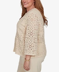 Alfred Dunner Plus Camden Market Floral Crochet Lined Knit Top