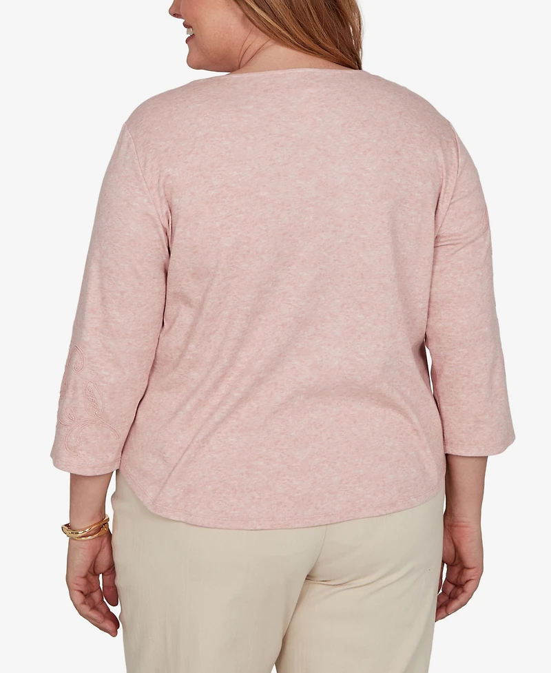 Alfred Dunner Plus Camden Market Tonal Floral Soutache Knit Top