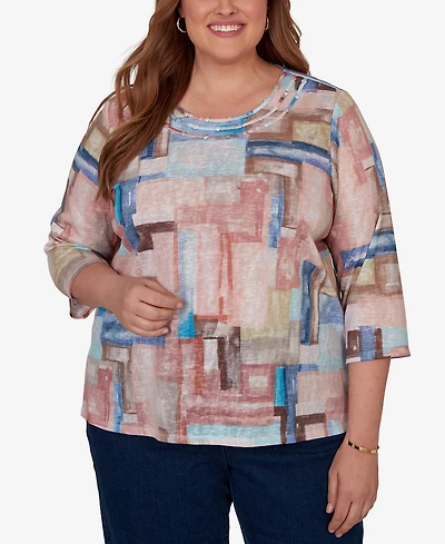 Alfred Dunner Plus Camden Market Painted Color Blocks Knit Top