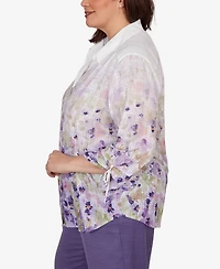 Alfred Dunner Plus Grand Bazaar Floral Ombre Button Down Top