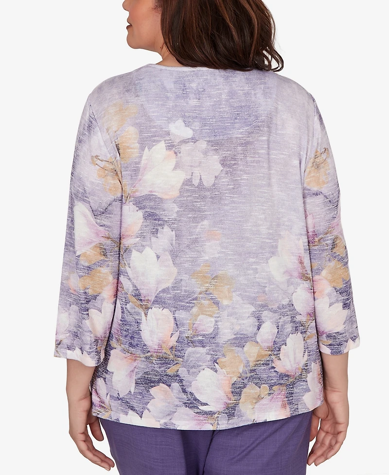 Alfred Dunner Plus Grand Bazaar Amethyst Floral Top