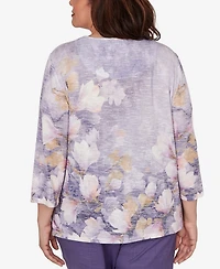 Alfred Dunner Plus Grand Bazaar Amethyst Floral Top