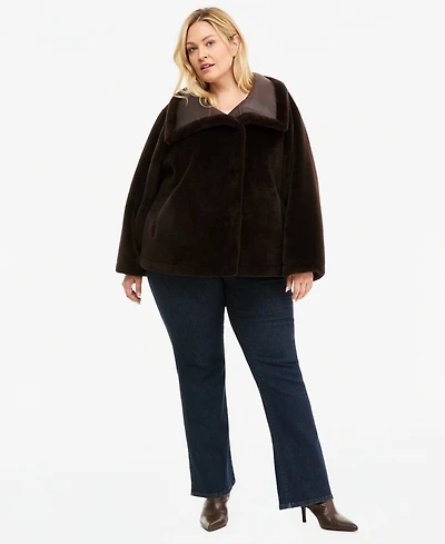 Calvin Klein Plus Funnel-Neck Teddy Jacket, Created for Macy's