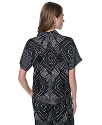 Dkny Women's Printed Button-Down Collared Neck Shirt