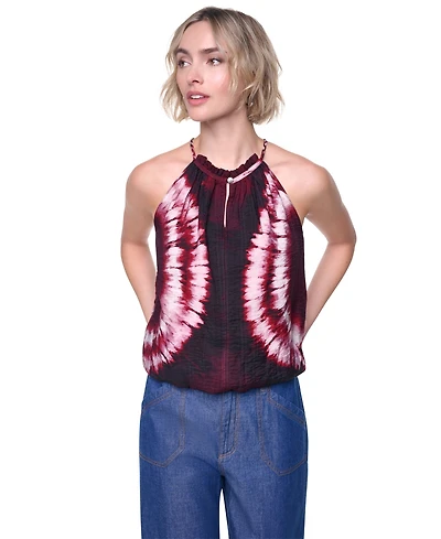 Dkny Women's Printed Halter Neck Button Placket Top