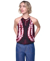 Dkny Women's Printed Halter Neck Button Placket Top